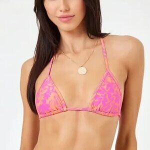 L*SPACE Aspen Bikini Top in Path to Paradise Pink‎ and Orange Floral Medium NWT